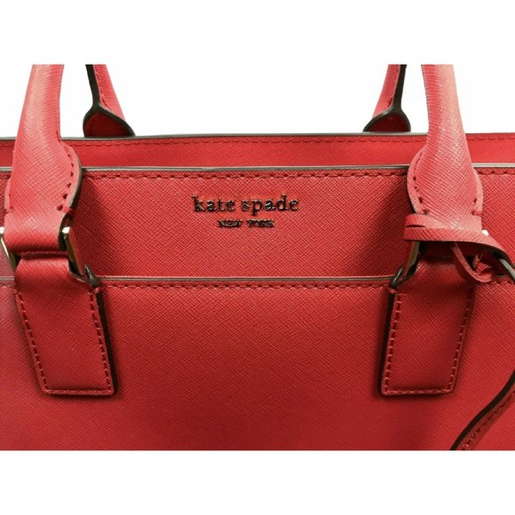 New NWT Kate Spade Red Leather Handbag Cameron Chili w/ Strap 13x10" - Picture 4 of 12